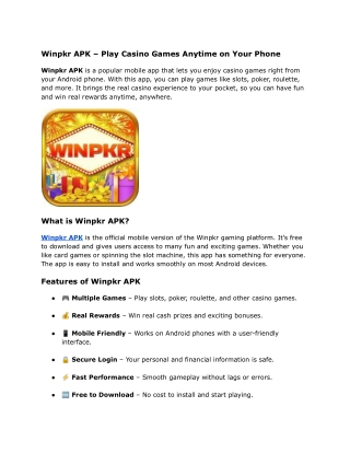 Winpkr APK – Play Casino Games Anytime on Your Phone