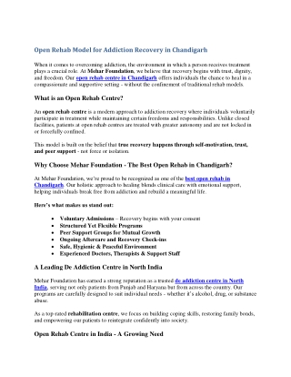 Open Rehab Model for Addiction Recovery in Chandigarh