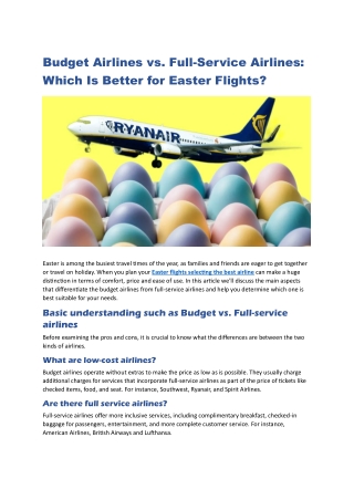 Budget Airlines vs. Full-Service Airlines: Which Is Better for Easter Flights?