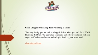 Clean Clogged Drain  Tap Tech Plumbing & Drain