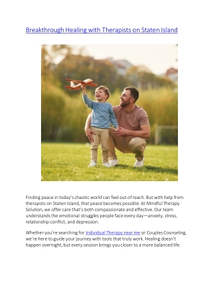 Breakthrough Healing with Therapists on Staten Island