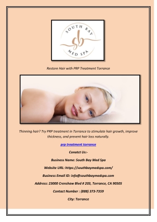 Restore Hair with PRP Treatment Torrance