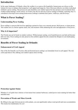 Orlando's Best-Kept Secret: The Power of Professional Paver Sealing