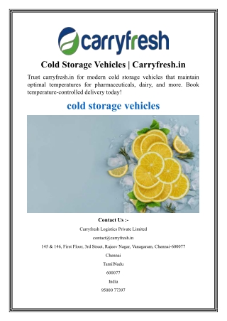 Cold Storage Vehicles  Carryfresh.in