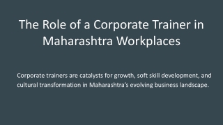 The Role of a Corporate Trainer in Maharashtra Workplaces