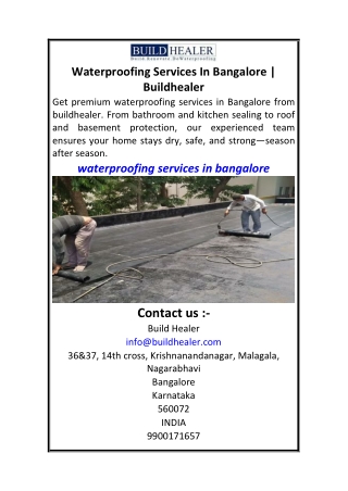 Waterproofing Services In Bangalore Buildhealer