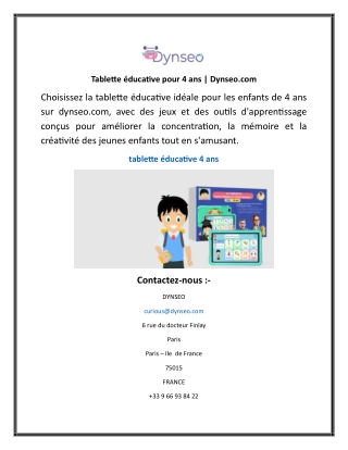 Tablette éducative pour 4 ans  Dynseo.com