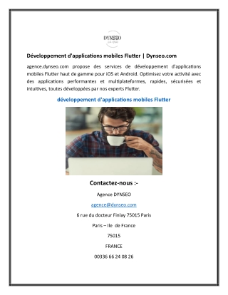 Développement d'applications mobiles Flutter  Dynseo.com