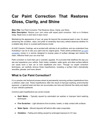 Car Paint Correction That Restores Gloss, Clarity, and Shine