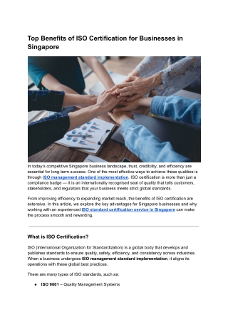 Top Benefits of ISO Certification for Businesses in Singapore