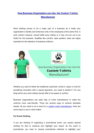 How Business Organization can Use the Custom T-shirts Manufacturer