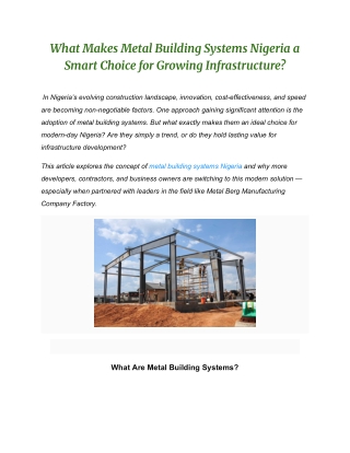 What Makes Metal Building Systems Nigeria a Smart Choice for Growing Infrastructure