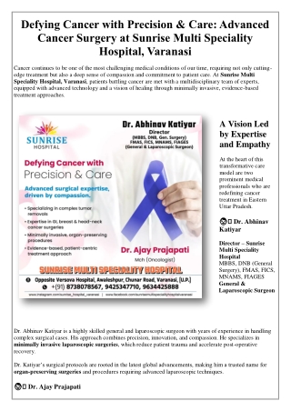 Defying Cancer with Precision and Care- Advanced Cancer Surgery