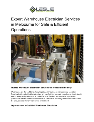Expert Warehouse Electrician Services in Melbourne for Safe & Efficient Operations