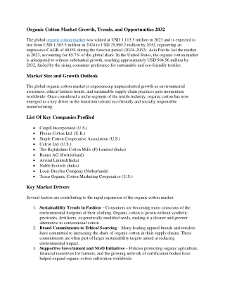 Organic Cotton Market Global Opportunities, Trends, Outlook & Forecast 2032