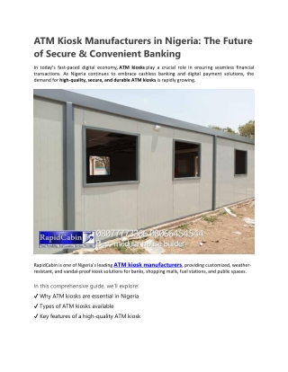 ATM Kiosk Manufacturers in Nigeria: The Future of Secure & Convenient Banking
