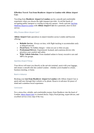 Taxi from Heathrow Airport to London with Albion Airport Cars (1)