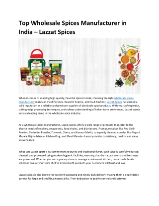 Top Wholesale Spices Manufacturer in India