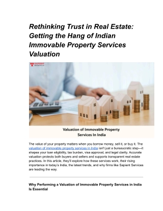 Valuation of Immovable property services in india