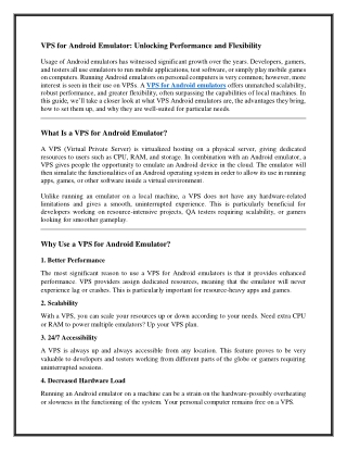 VPS for Android Emulator Unlocking Performance and Flexibility