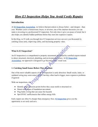 How E3 Inspection Helps You Avoid Costly Repairs