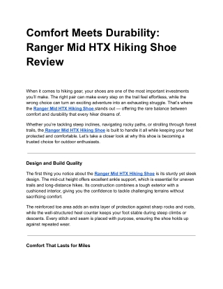 Comfort Meets Durability: Ranger Mid HTX Hiking Shoe Review
