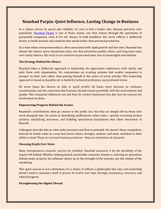 Naushad Parpia Quiet Influence Lasting Change in Business