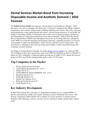 Dental Services Market Technological Growth in Digital X-Rays and Imaging, 2032