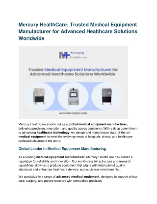 Mercury HealthCare Trusted Medical Equipment Manufacturer