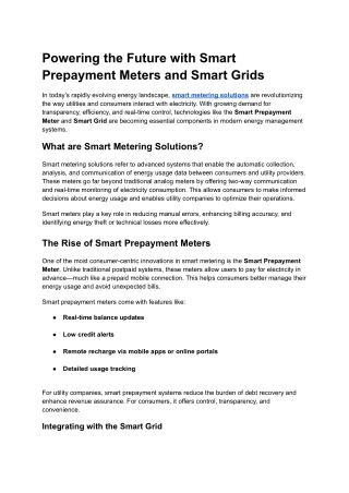Powering the Future with Smart Prepayment Meters and Smart Grids