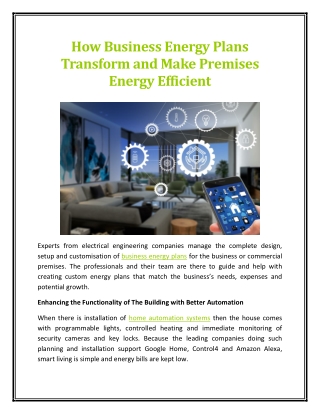 How Business Energy Plans Transform and Make Premises Energy Efficient