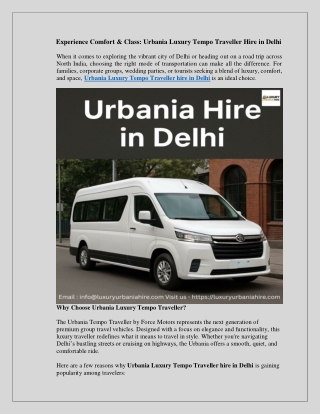 Experience Comfort & Class Urbania Luxury Tempo Traveller Hire in Delhi