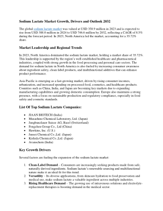 Sodium Lactate Market Growth, Drivers and Outlook 2032