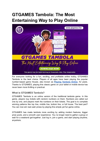 GTGAMES Tambola: The Most Entertaining Way to Play Online