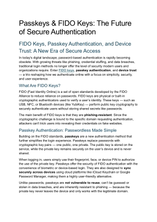 Passkeys & FIDO Keys: The Future of Secure Authentication