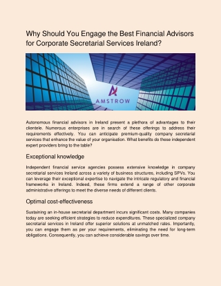 Why Should You Engage the Best Financial Advisors for Corporate Secretarial Services Ireland