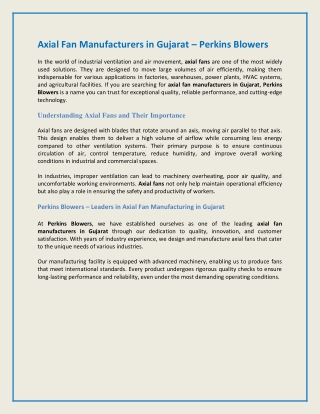 Axial Fan Manufacturers in Gujarat – Perkins Blowers
