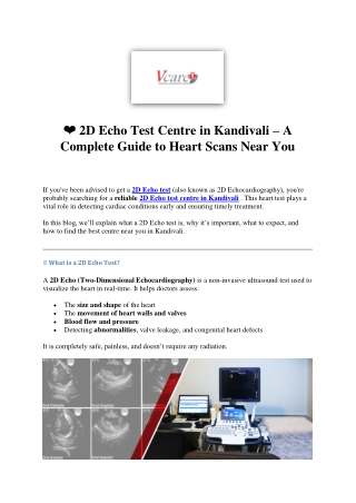 2D Echo Test Centre in Kandivali – A Complete Guide to Heart Scans Near You