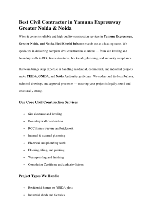 Best Civil Contractor in Yamuna Expressway Greater Noida & Noida