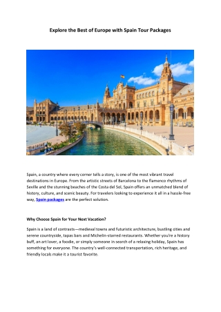 Explore the Best of Europe with Spain Tour Packages