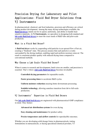 Fluid Bed Dryer Solutions from VJ Instruments