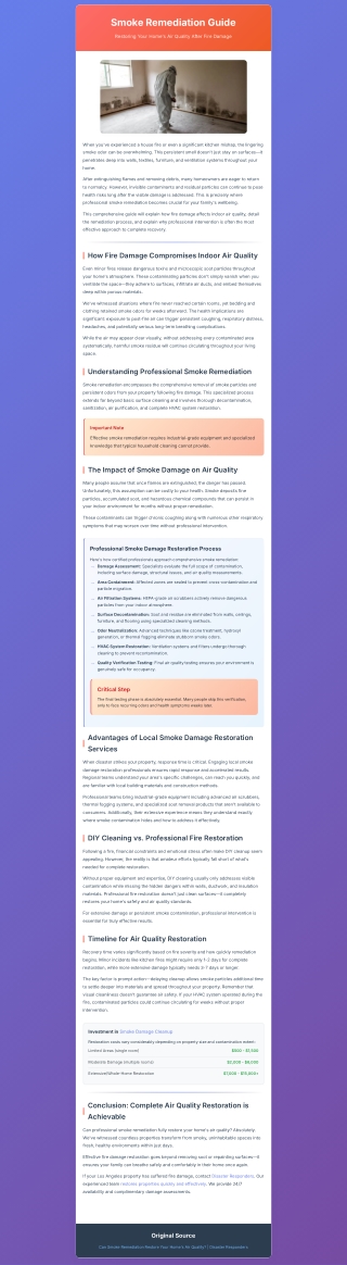 Smoke Remediation Guide -  Restoring Your Home's Air Quality After Fire Damage