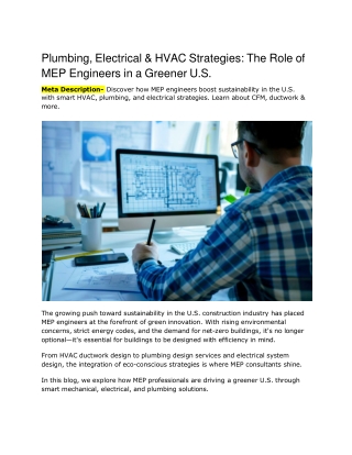 Plumbing, Electrical & HVAC Strategies : Role of MEP Engineers in a Greener U.S.