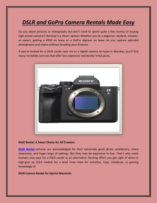 DSLR and GoPro Camera Rentals Made Easy