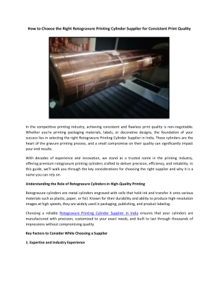 How to Choose the Right Rotogravure Printing Cylinder Supplier for Consistent Print Quality