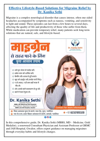Effective Lifestyle-Based Solutions for Migraine Relief by Dr. Kanika Sethi