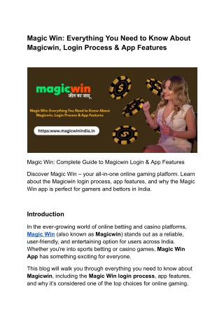 Magic Win: Everything You Need to Know About Magicwin, Login Process & App Featu