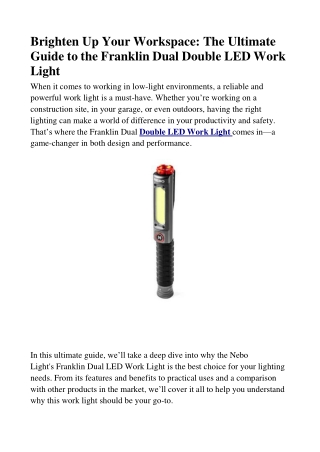 Brighten Up Your Workspace_ The Ultimate Guide to the Franklin Dual Double LED Work Light(1)