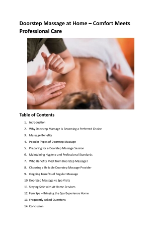 Doorstep Massage at Home – Comfort Meets Professional Care
