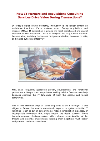 How IT Mergers and Acquisitions Consulting Services Drive Value During Transactions